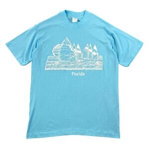 Vintage Genesis Florida Birds Graphic Tourist Tee Blue USA Single Stitch - L